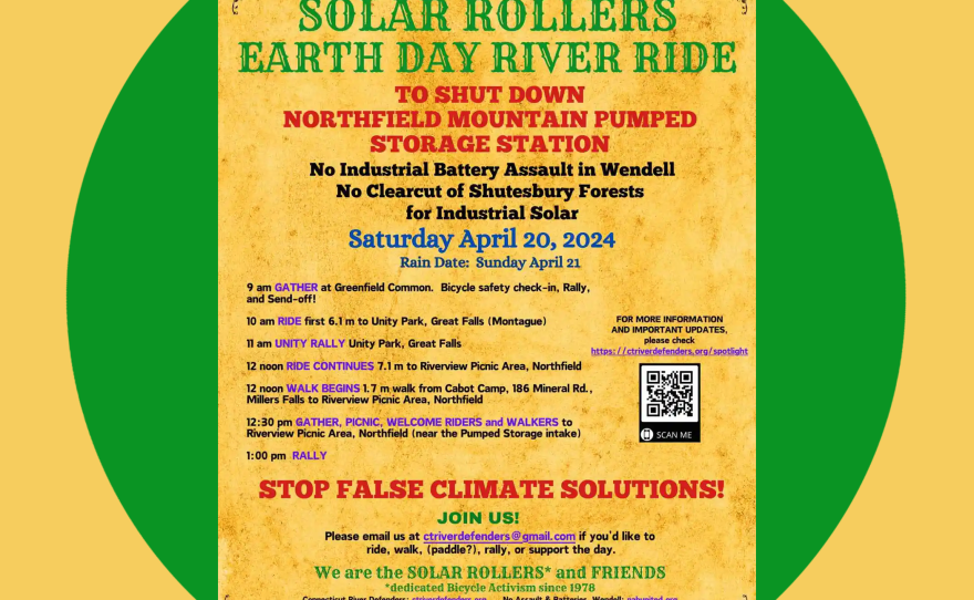 Event flier is for the Solar Roller Earth Day River Ride happening April 20, 2024.