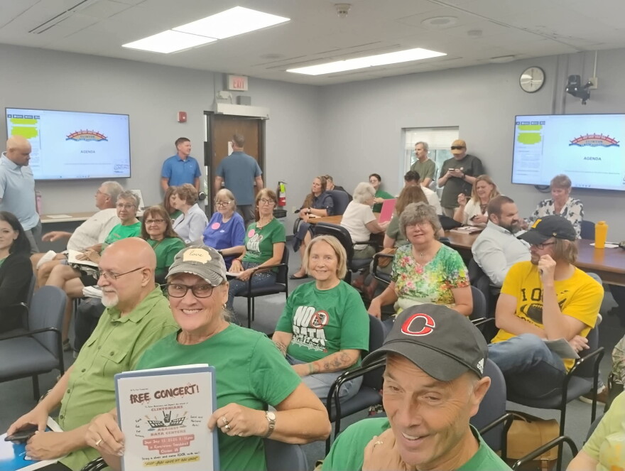 Residents attending a Clinton City Council meeting on the controversial data center ordinance, Aug. 25, 2026.
