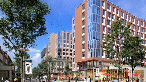Rendering of the North Quad at the University of Maryland, Baltimore.