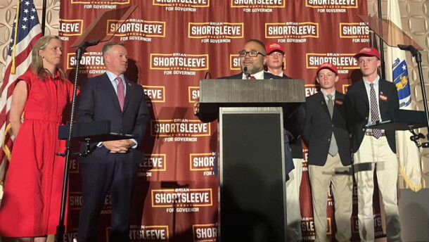 Shawn Oliver delivered a victory speech at the Sheraton Boston Hotel in September. He has now suspended his campaign.