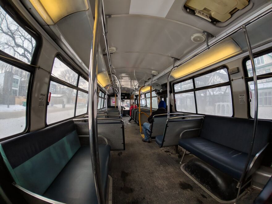 Inside of a public bus.