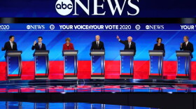 Presidential candidates participate in the Democratic presidential primary debate on February 7, 2020 in Manchester, New Hampshire. (Joe Raedle/Getty Images)