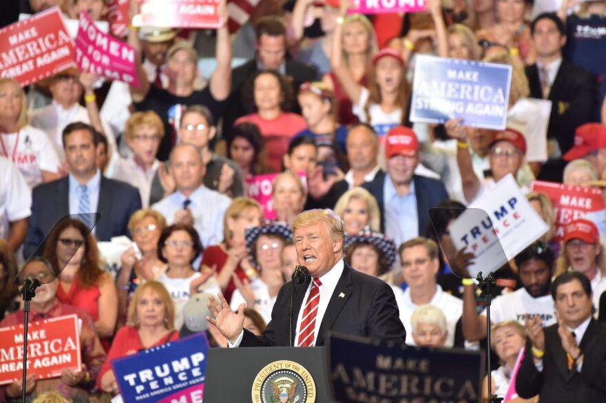 President Trump speaks at a "Make America Great Again" rally in Phoenix on Aug. 22, 2017. (Nicholas Kamm/AFP/Getty Images)
