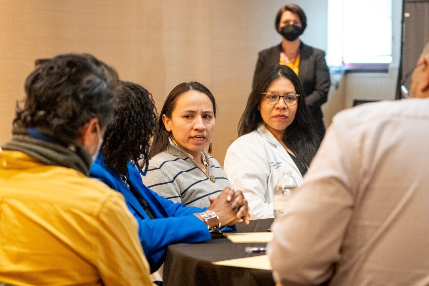 Rep. Sharice Davids of Kansas discusses Black maternal mortality causes and solutions at Vibrant Health, a Kansas City, Kansas clinic, during a February 2024 event.