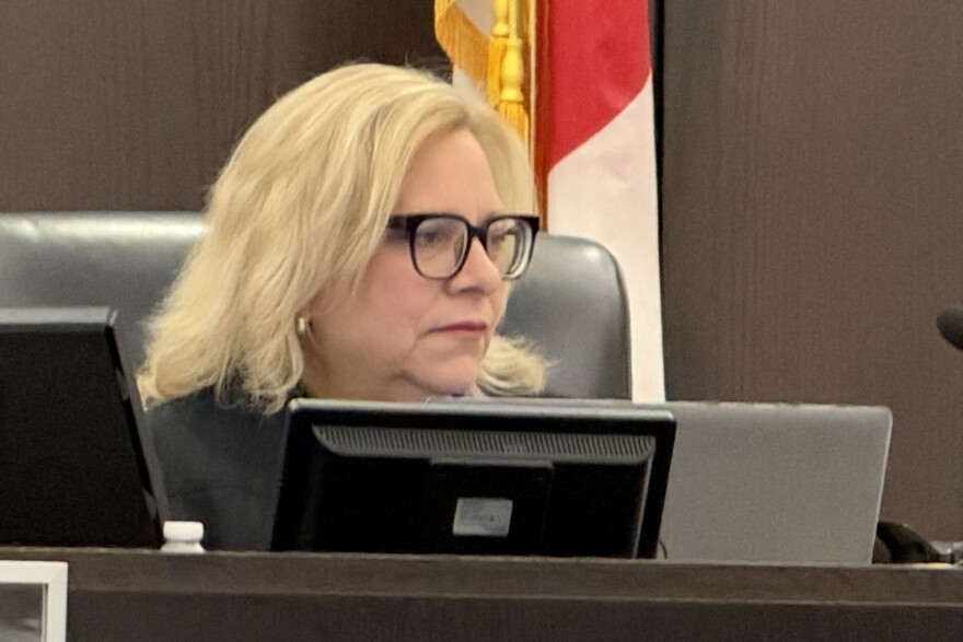 Circuit Judge Denise Ferrero listening to the state attorney speak from another case.