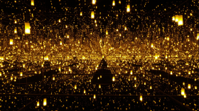 'Aftermath  of  Obliteration  of  Eternity,'  2009.  Yayoi  Kusama  (Japanese,  b.  1929).  Wood,  mirror,  plastic,  acrylic,  LED,  black  glass,  and  aluminum. 