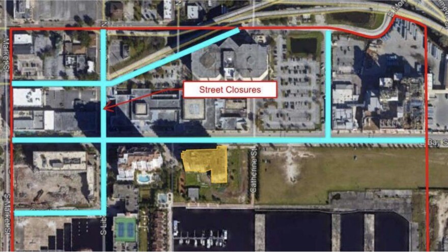 Proposed street closures when contractors implode the Berkman II building.