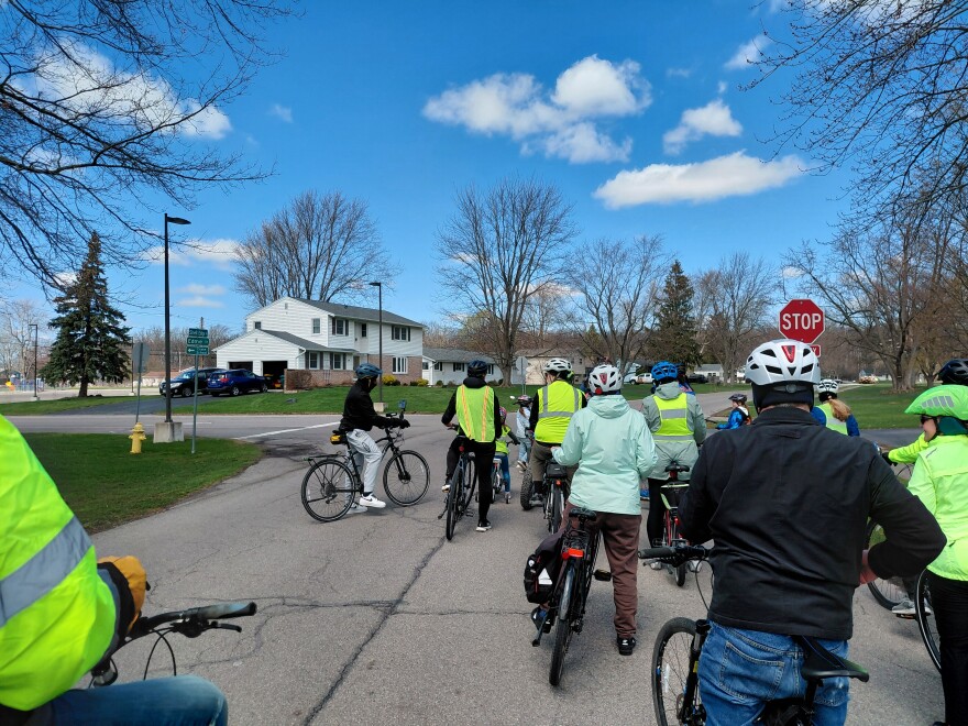 On Saturday, a group of cyclists went for an inaugural ride on the town of Henrietta's new Wedge Park Bike Boulevard, which connects with the Crane School, nestled in a neighborhood between Hyland Drive and East Henrietta Road
