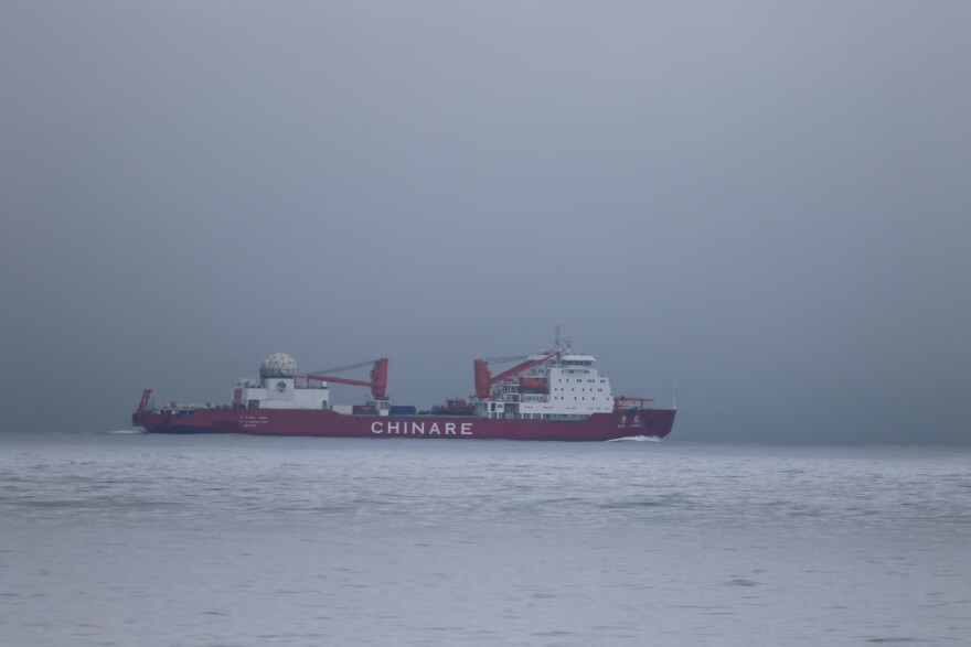 The Xue Long, a Chinese research vessel transits north through the U.S. Exclusive Economic Zone, an area up to about 200 nautical miles offshore where the U.S. has jurisdiction over natural resources on July 12, 2026