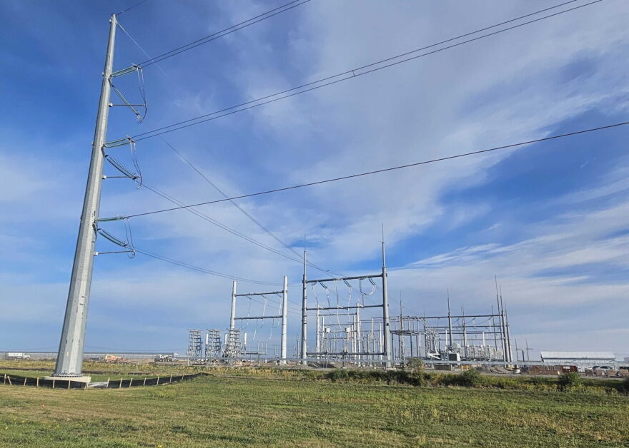 An electrical substation is adjacent to a solar farm north of Mapleton, North Dakota. The Bison Substation area could also become home to a battery storage site and a data center.
