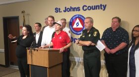St. Johns County officials brief the public on Hurricane Dorian preparations on Tuesday. (Quan McWil/WUFT News)