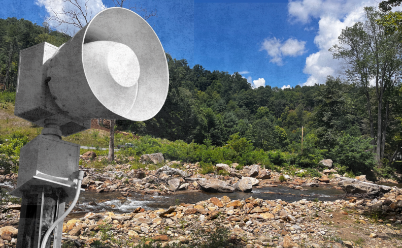 Emergency alert sirens can generally be heard from up to half a mile away. At a few hundred feet away, the sound is as loud as a riding lawnmower. At a further distance, the alarm is as loud as a microwave.