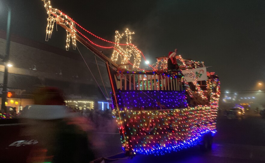 A pirate ship float in the Grand Parade at the Montesano Festival of Lights, on Dec. 14, 2019.