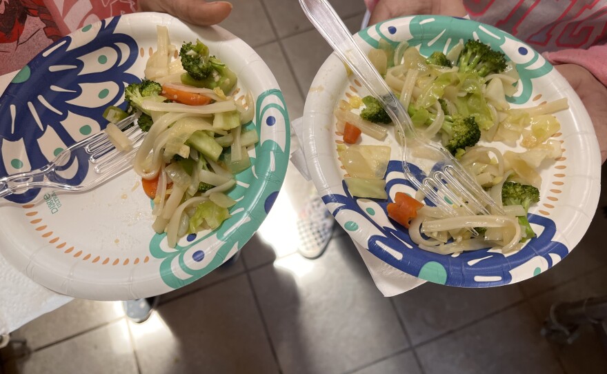 Enjoying the pancit!
