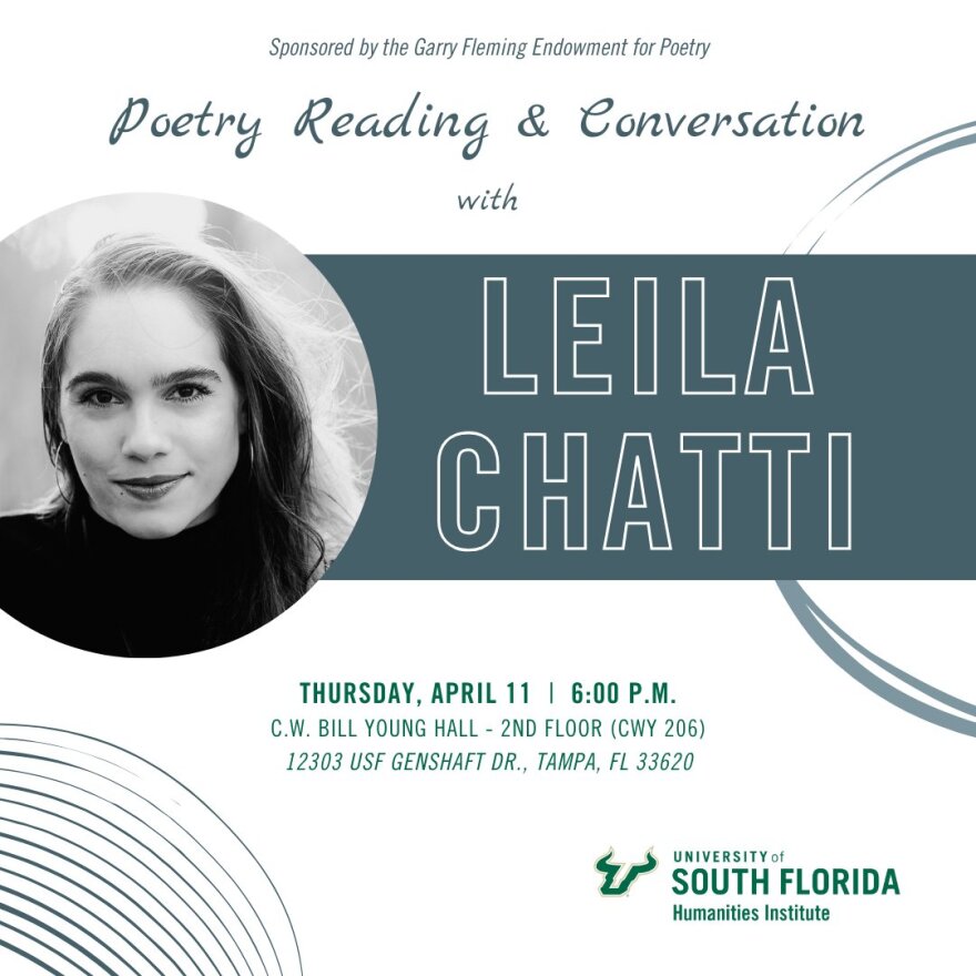 Leila Chatti's poetry reading on April 11th is open to the public and hosted by the USF Humanities Institute.