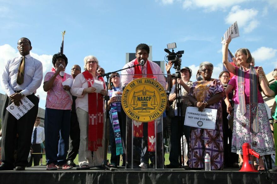 Reverend William Barber led another Moral Mondays protest at the capitol.