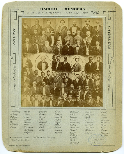 Photomontage of members of the first South Carolina legislature following the Civil War.