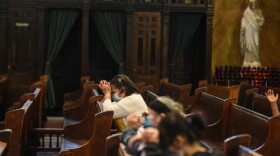 People pray inside of St. Michael's Church on May 26, 2020 in Brooklyn. (Stephanie Keith/Getty Images)