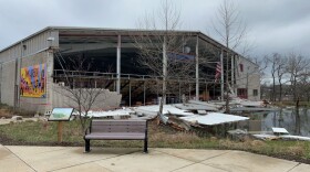 An Ann Arbor building that sustained storm damage in mid-April 2026.