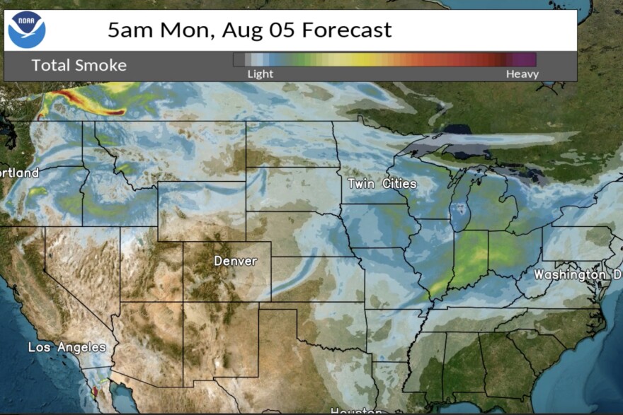 NOAA's new smoke widget shows light smoke from Canada wildfires blew over Indiana early Monday morning.