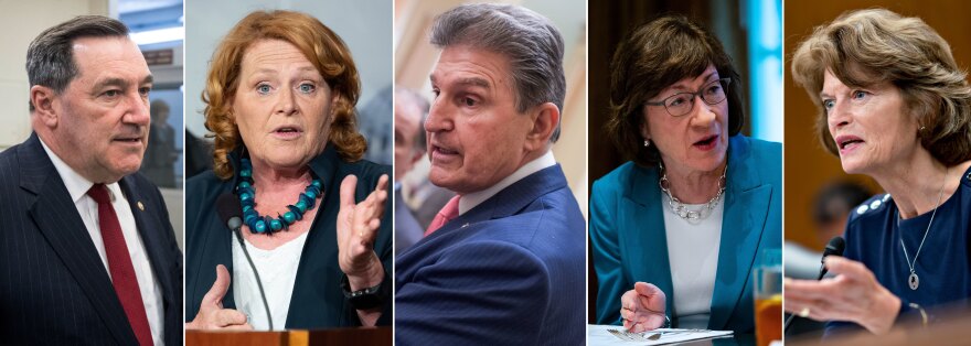 (Left to right) Democratic Sens. Joe Donnelly, Heidi Heitkamp and Joe Manchin; GOP Sens. Susan Collins and Lisa Murkowski