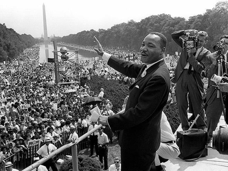 FILE - Martin Luther King, Jr., speaking during the March on Washington for Jobs and Freedom, also known as the March on Washington, held on August 28, 1963.