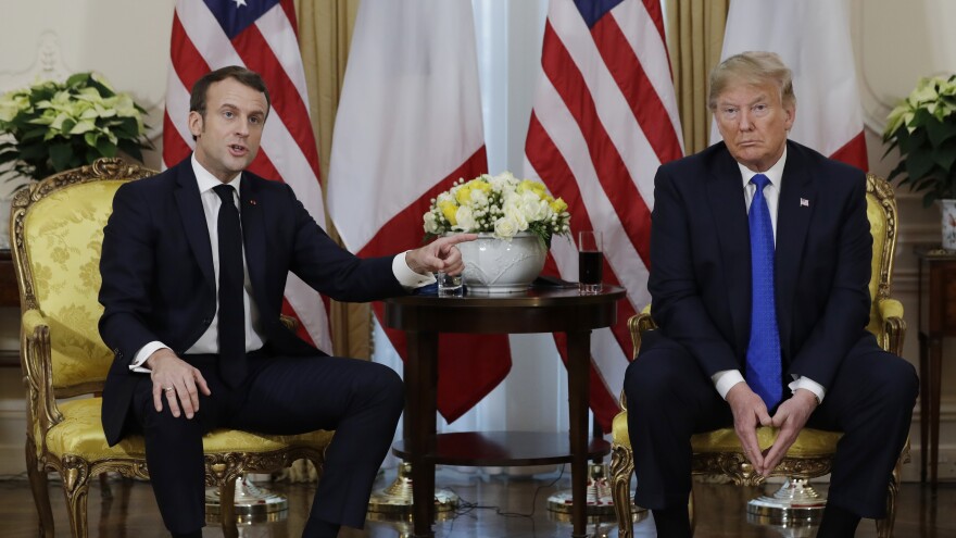 President Trump meets French President Emmanuel Macron at Winfield House, on Tuesday, during the NATO summit in London.