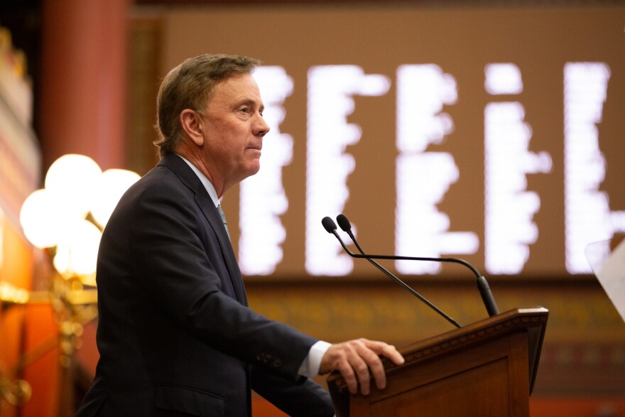 Gov. Ned Lamont delivers his budget address on Feb. 20, 2019.