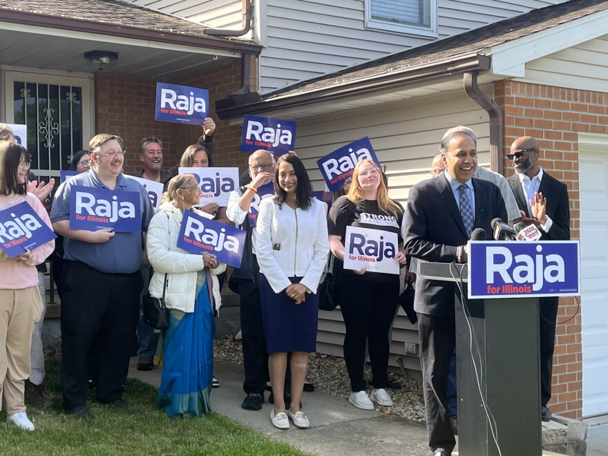 Il Raja Krishnamoorthi holds first event of Senate campaign in front of Peoria ...