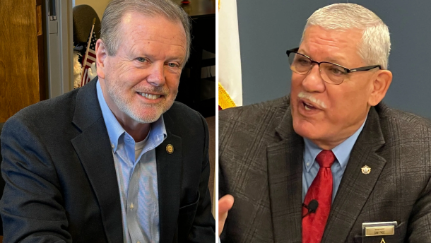 NC Senate leader Phil Berger on left; Rockingham County Sheriff Sam Page on right. 