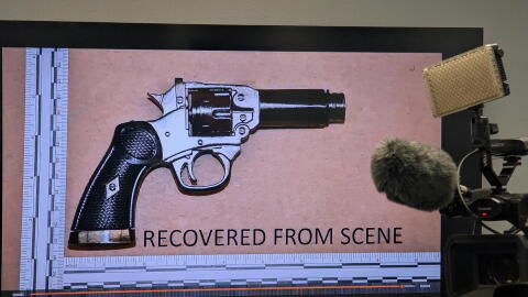 At a news conference on Friday, Oct. 14, 2026, Gates Police released bodyworn camera video and a photo of the alleged replica revolver that Haley Rodriguez was holding when an officer shot and killed her on Oct. 4, 2026.