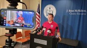 Onondaga County Executive Ryan McMahon speaks after a public hearing in Syracuse Wednesday, July 15, 2026