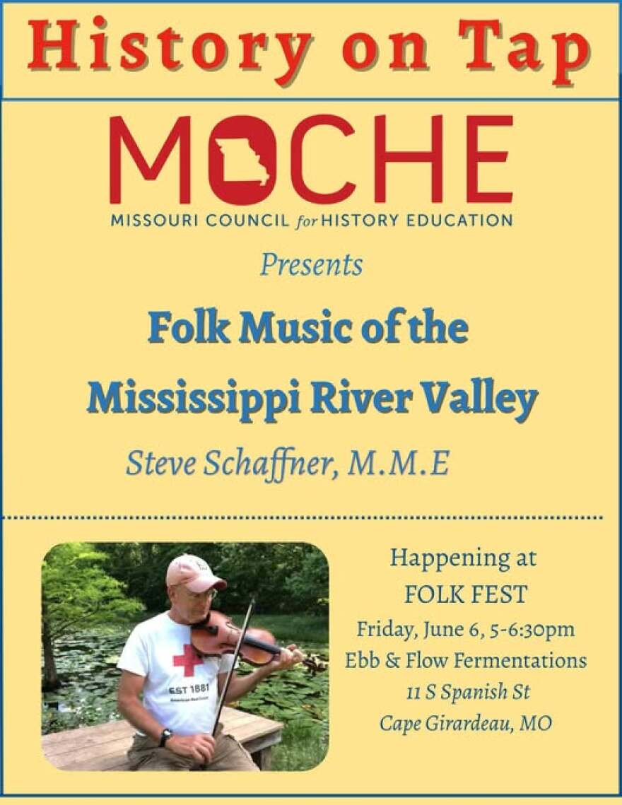 Steve Schaffner is one of the 'History on Tap' speakers at the 2025 Folk Fest of Cape Girardeau. He's also a well-known fiddler, musician, and educator in the Cape Girardeau area, and part of the group, 'Steve Schaffner & The Jumper Cables'.