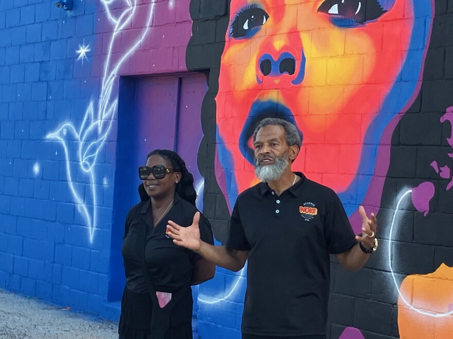 Celebrity's Beauty Supply owners Lonnie and Constance Westerfield, at the mural dedication Friday, Sept. 4, 2026.
