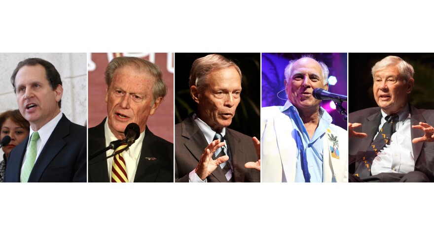 From left, Lincoln Diaz-Balart,  John Thrasher, Buddy MacKay,  Jimmy Buffett  and Bob Graham were honored with Governor's Medal of Freedom.