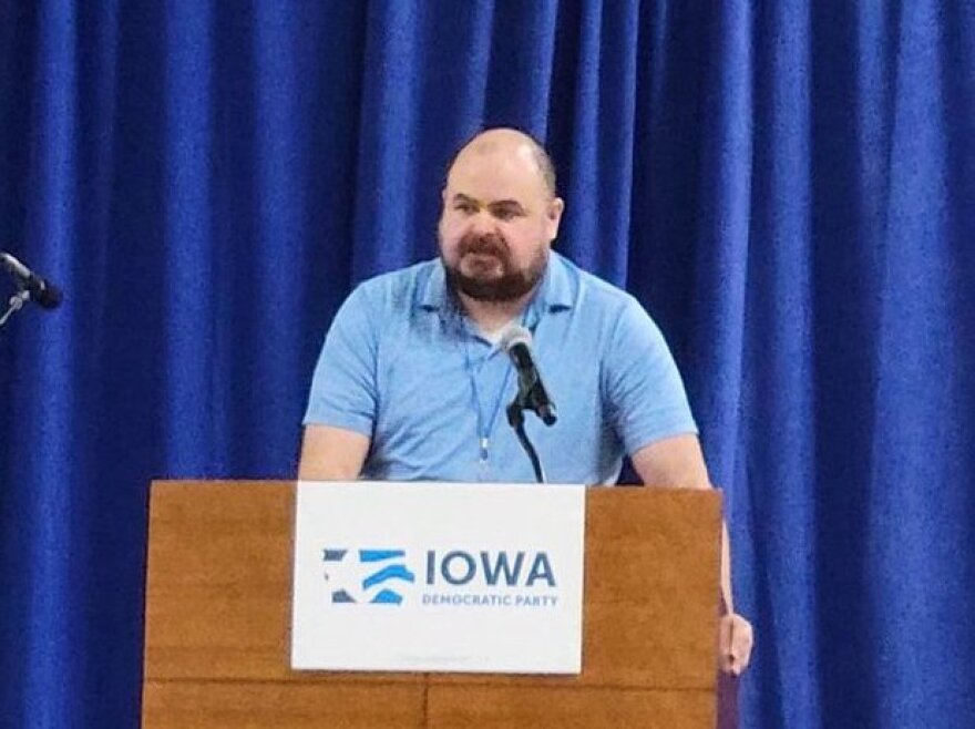 Democratic nominee Ryan Melton, who is running for the Iowa 4th Congressional District position in 2024, speaks at a summer event. (Submitted photo)