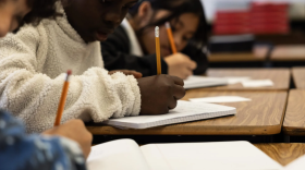Seventh graders work on an assignment in a class at Fort Worth ISD’s William James Middle School on Aug. 28, 2025.