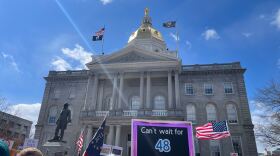 Crowds gathered in front of the State House in Concord to protest the Trump administration as part of the nationwide No Kings movement on March 28, 2026.