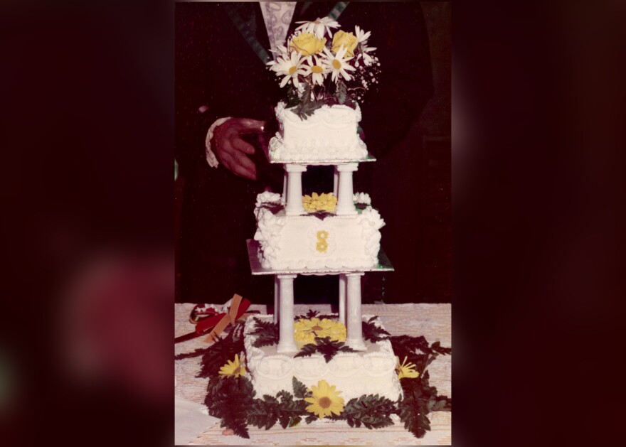 Janet's mother used her mother's fruit cake recipe to create this wedding cake. It plus a fourth section could feed almost 200 guests.