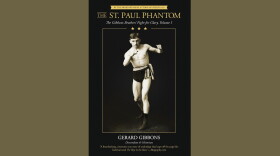 Cover of "The St. Paul Phantom" by Gerard Gibbons; black cover with gold lettering and an old photo of a boxer
