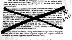 Amy Brown crossed out a section of an agreement with Duke Energy that waives her right to future legal claims. 
