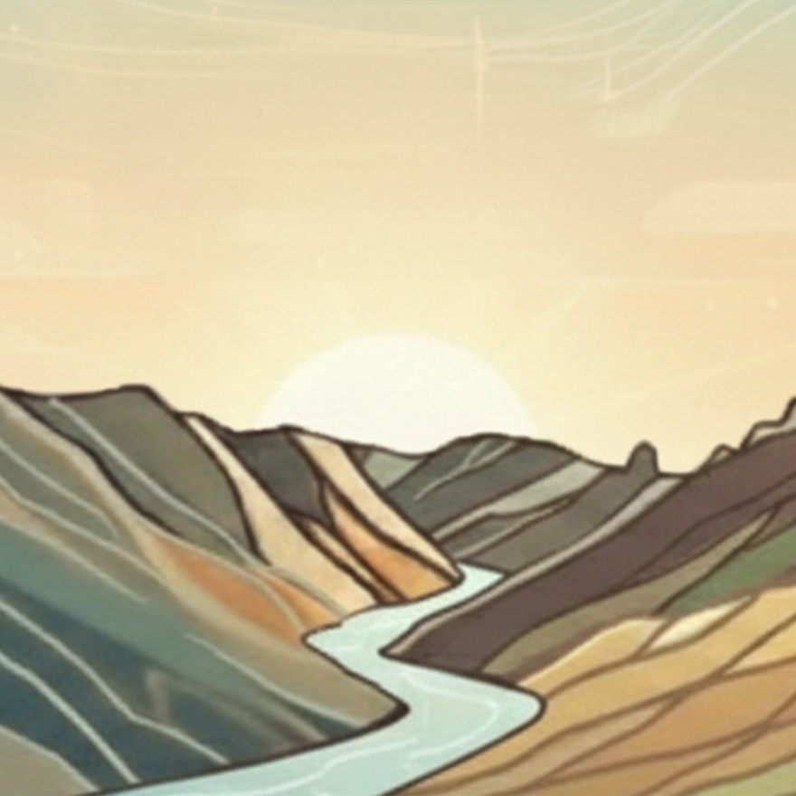 Illustration of a sunrise over the Columbia River