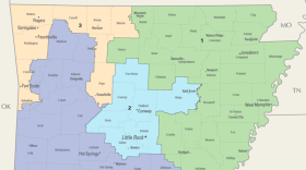 A graphic shows the current boundaries of Arkansas' four U.S. Congressional districts.