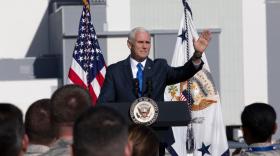 Vice President Mike Pence announces the creation of a Space Command at Kennedy Space Center. Photo: Office of the Vice President / Twitter. 