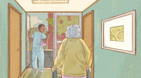 A caregiver waves while leaving the home of an older adult. Immigrants make up 30% of all direct care workers nationwide, according to KFF. Federal immigration changes have made recruiting workers even more of a challenge, Wisconsin officials say. (Elena Delzer for Wisconsin Watch)