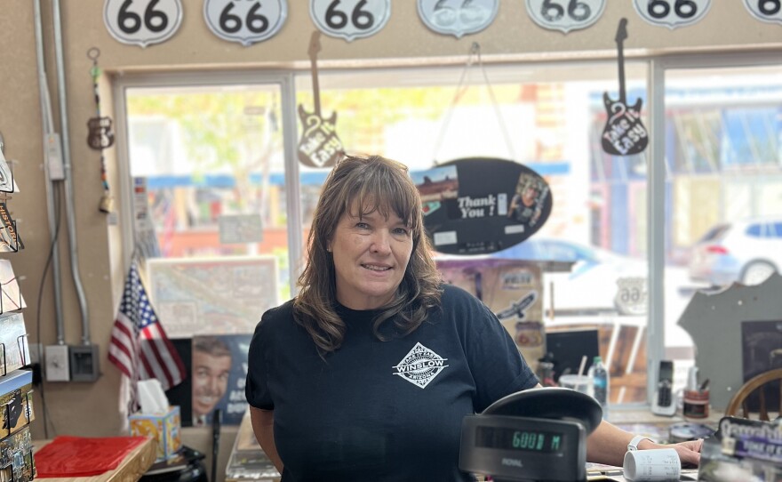 Take It Easy Store manager Ashley Scott says the Standin' On The Corner Park helped to revive downtown Winslow.