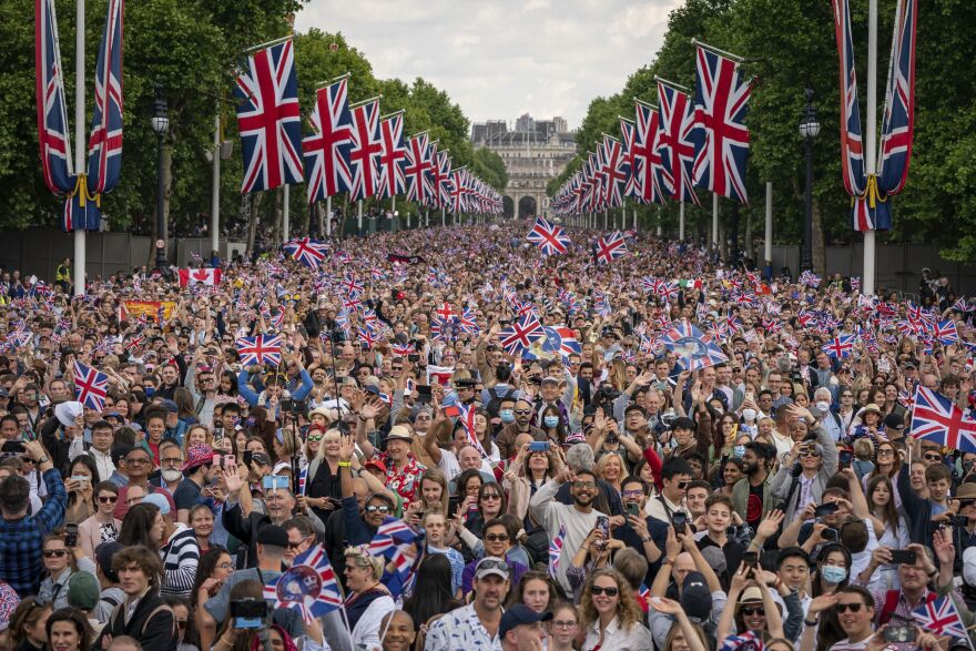 <strong>June 2:</strong> People pack the Mall as the British Royal family appears on the balcony of Buckingham Palace after the Trooping the Color ceremony in London.