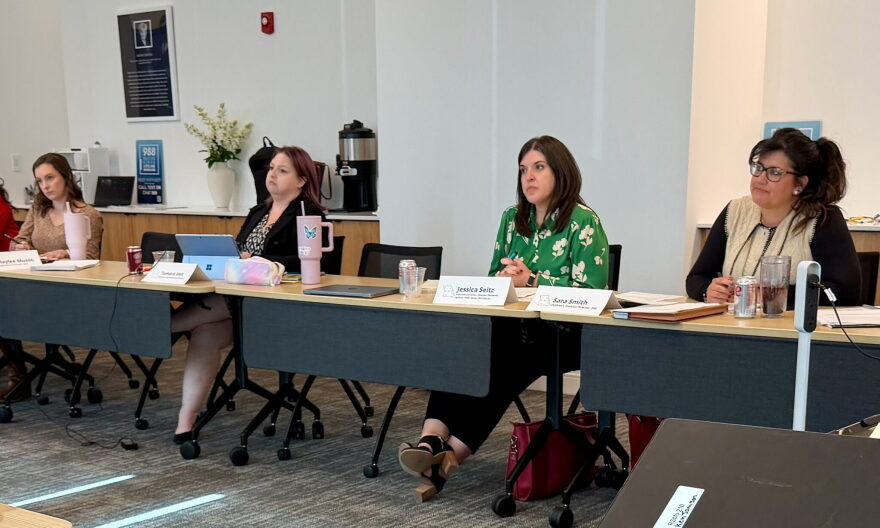 Members of the child welfare task force consider draft legislation on Oct. 19 in Jefferson City. Pictured from left are Missouri Children's Division legislative liaison Haylee Musso, attorney and guardian ad litem Tamara Veit, Missouri Network Against Child Abuse Executive Director Jessica Seitz and Children's Division Director Sara Smith