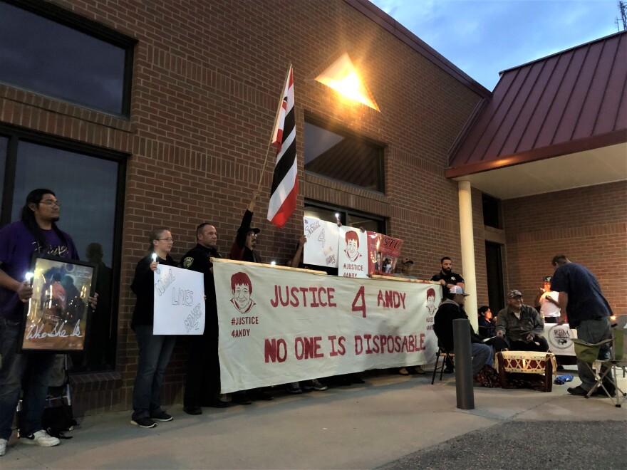 The vigil had family members of Anderson Antelope speak, the Eagle Drum Group play, and the Chief of Police Eric Murphy and Mayor Guard were in attendance.