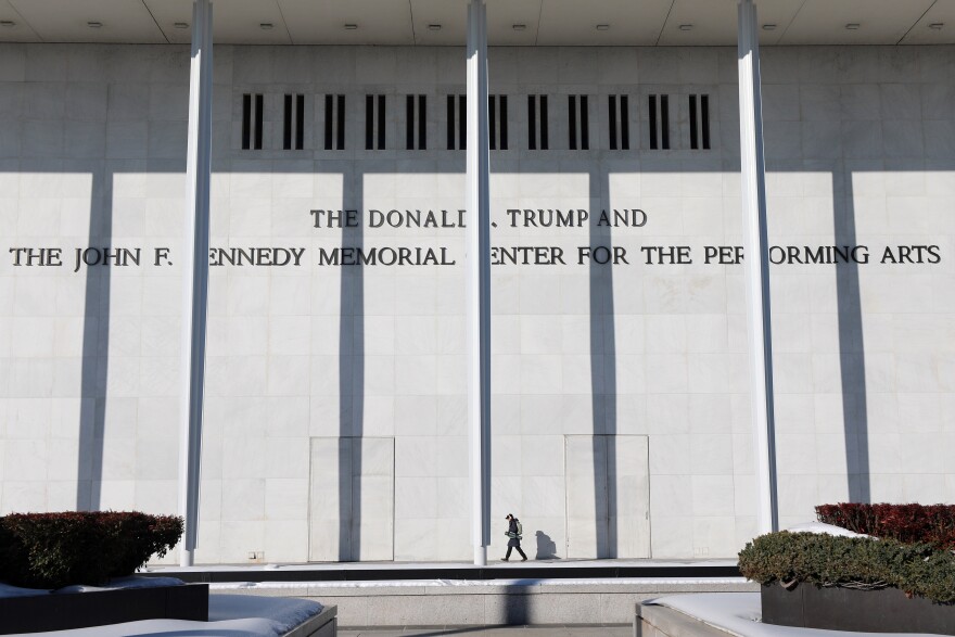 FILE - A woman walks outside The John F. Kennedy Memorial Center For The Performing Arts on Feb. 2, 2026, in Washington. (AP Photo/Rahmat Gul, File)